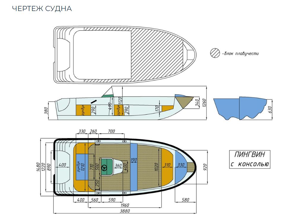 Стеклопластиковая лодка Пингвин с консолью (тримаран) в Обнинске